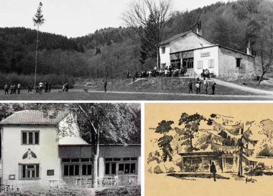 Výletní restaurace Muchova bouda tzv. Muška v Mariánském (Gottwaldově) údolí v Líšni